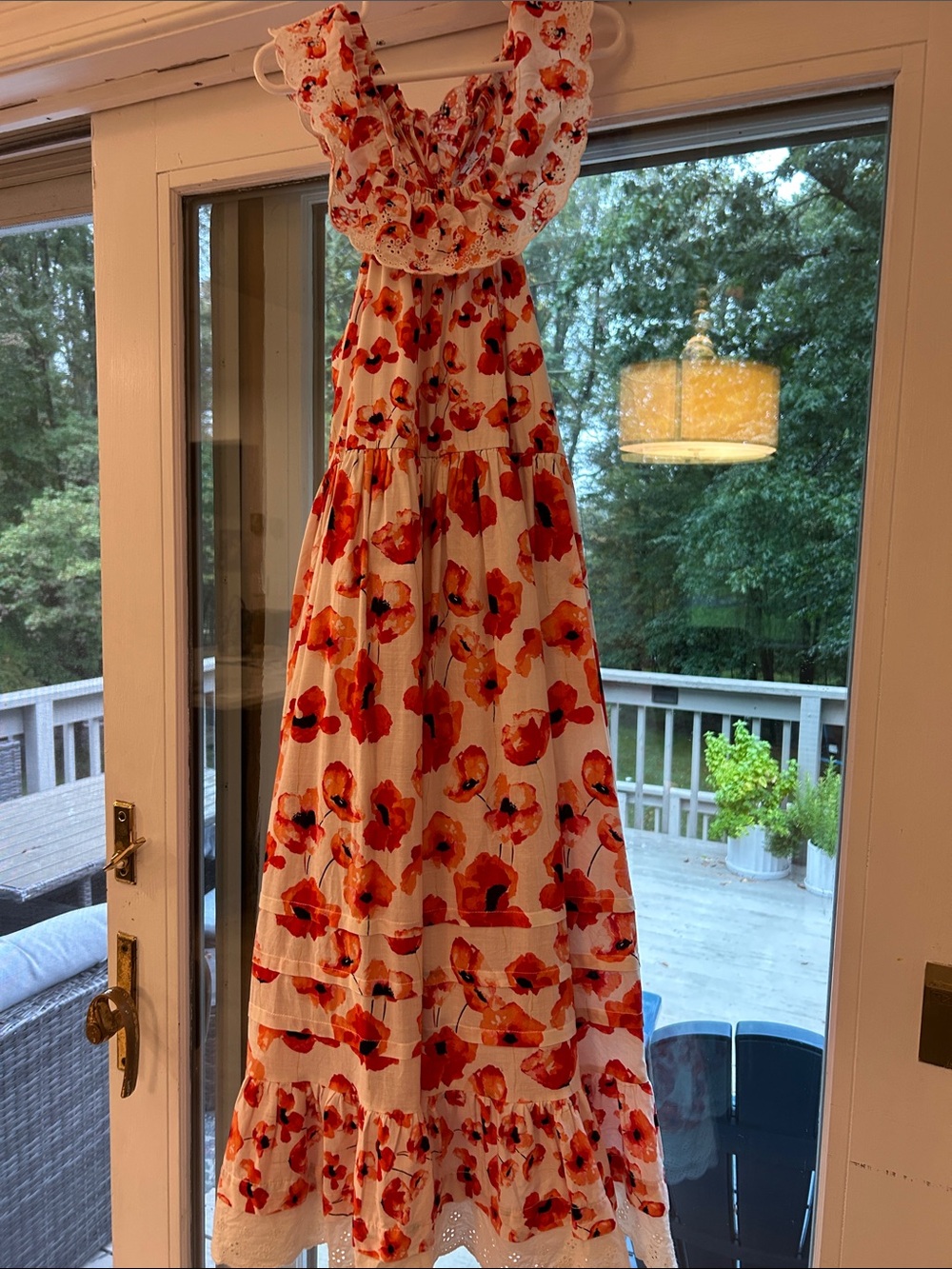 Matilda Jane Cream Maxi Dress with Red and Orange Floral Print